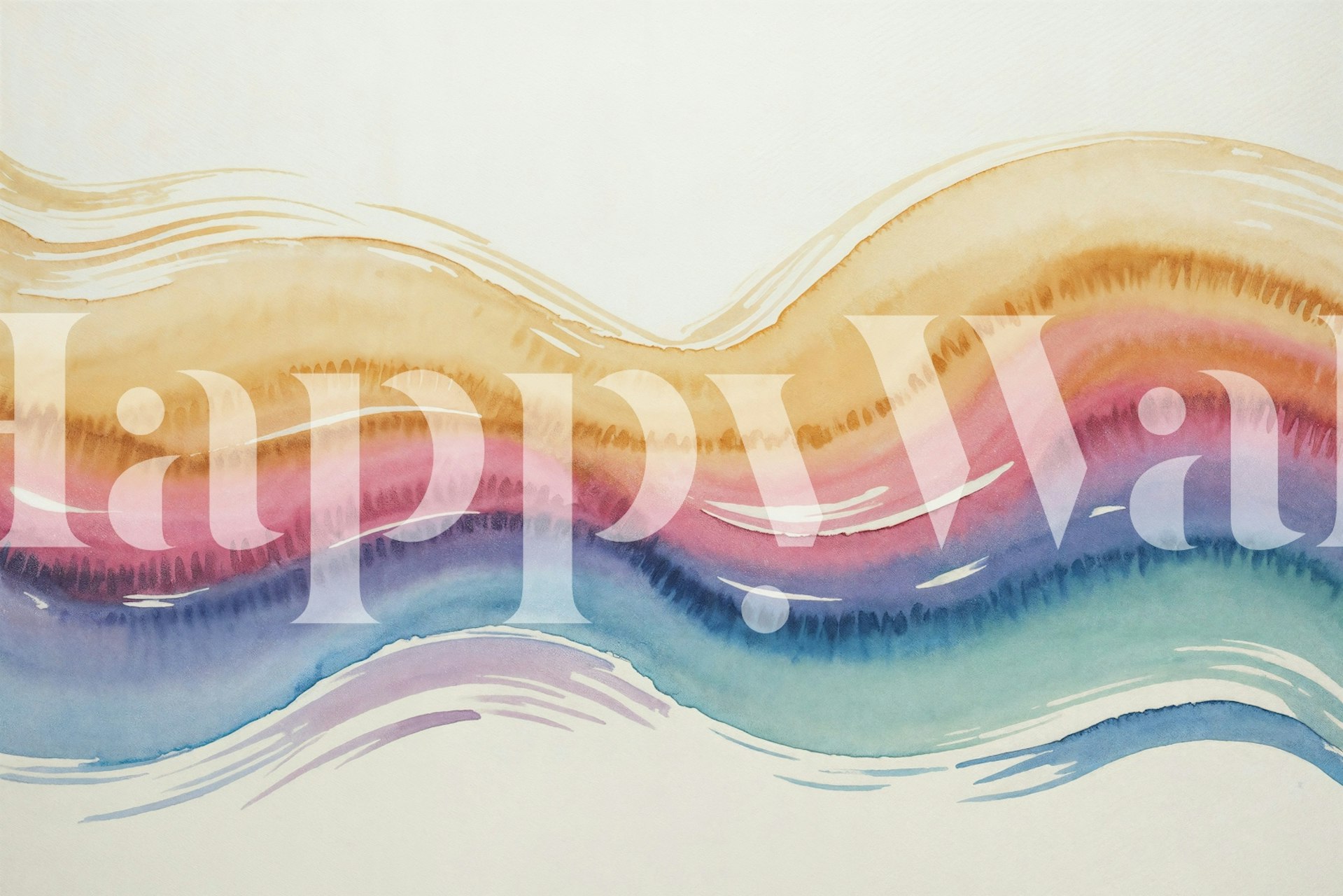 Pastel watercolor waves wallpaper in a room