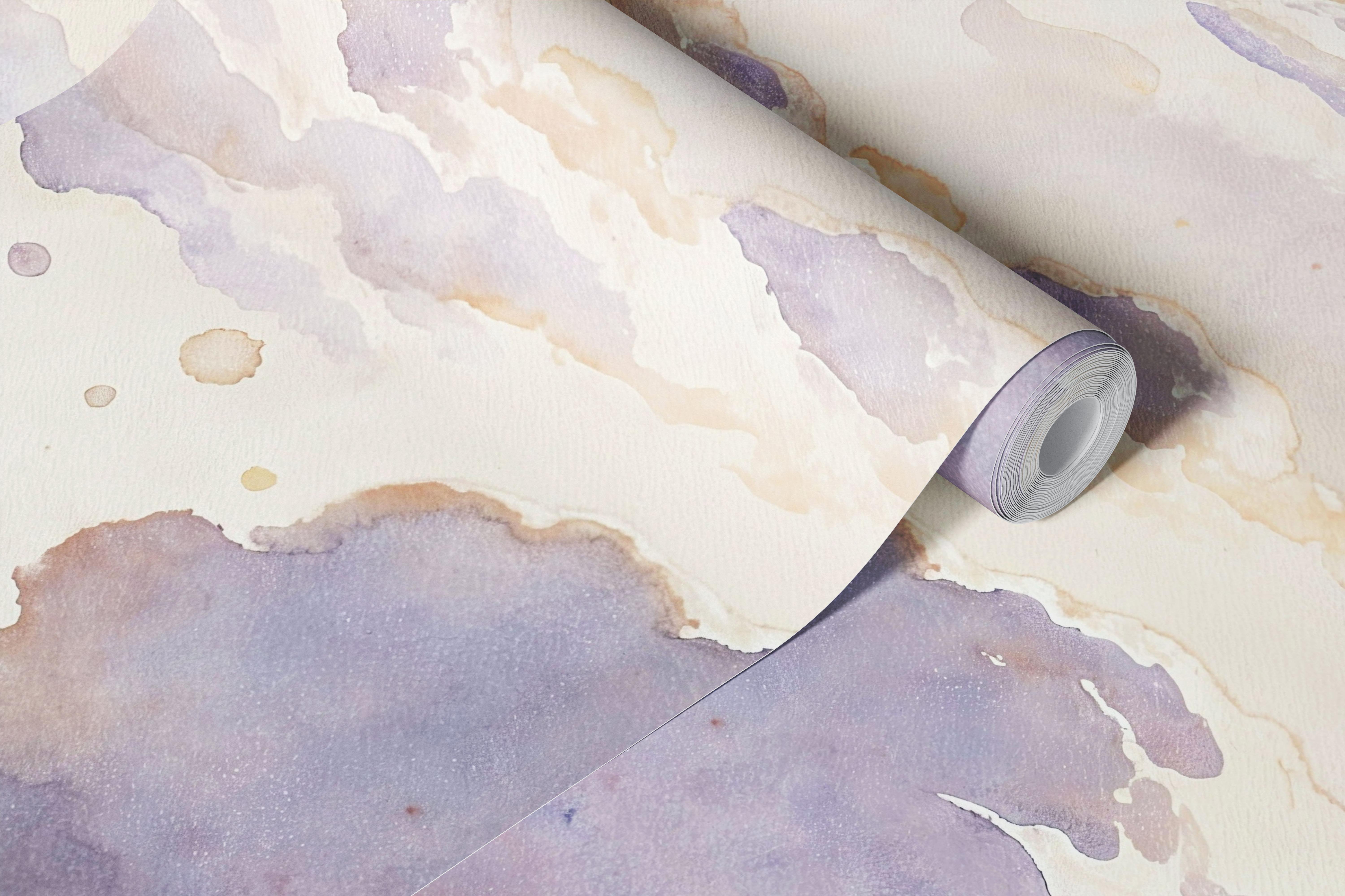 Watercolor mountains above clouds wallpaper in a room