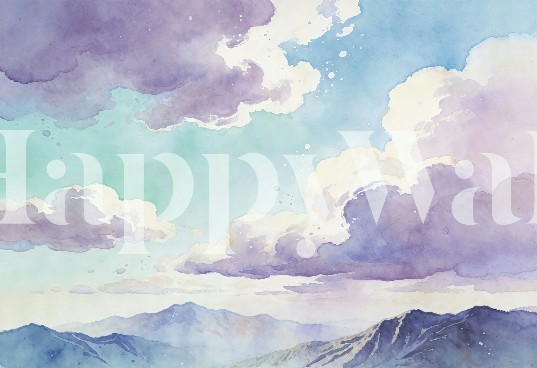 Serene alpine watercolor wallpaper in a room