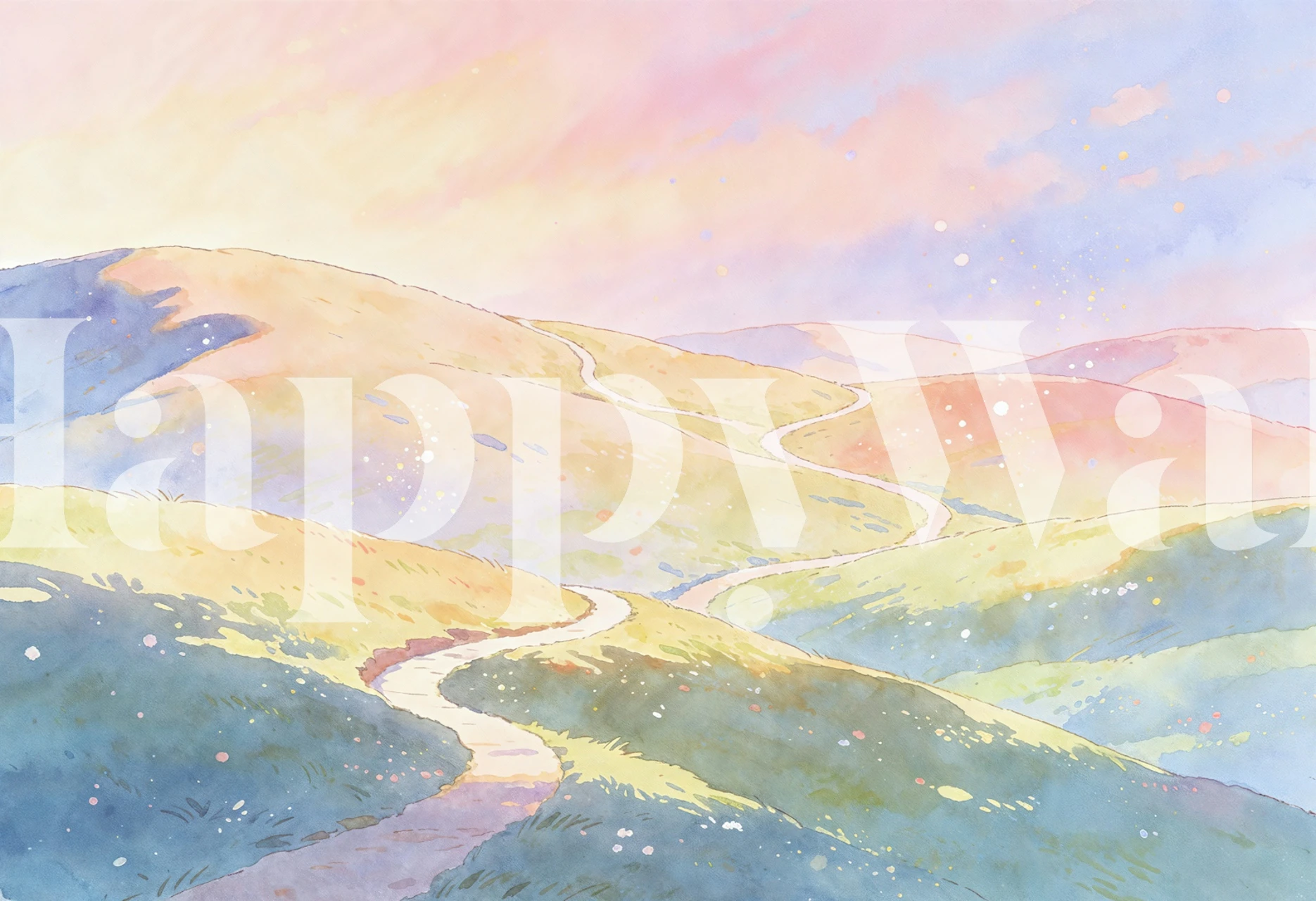 Pozadina Pastel Hills Winding Path u sobi