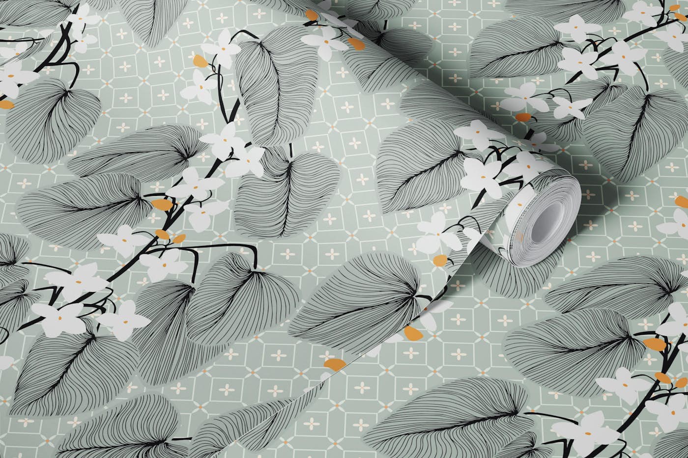 Japandi elegant tendrils patterned background wallpaper roll