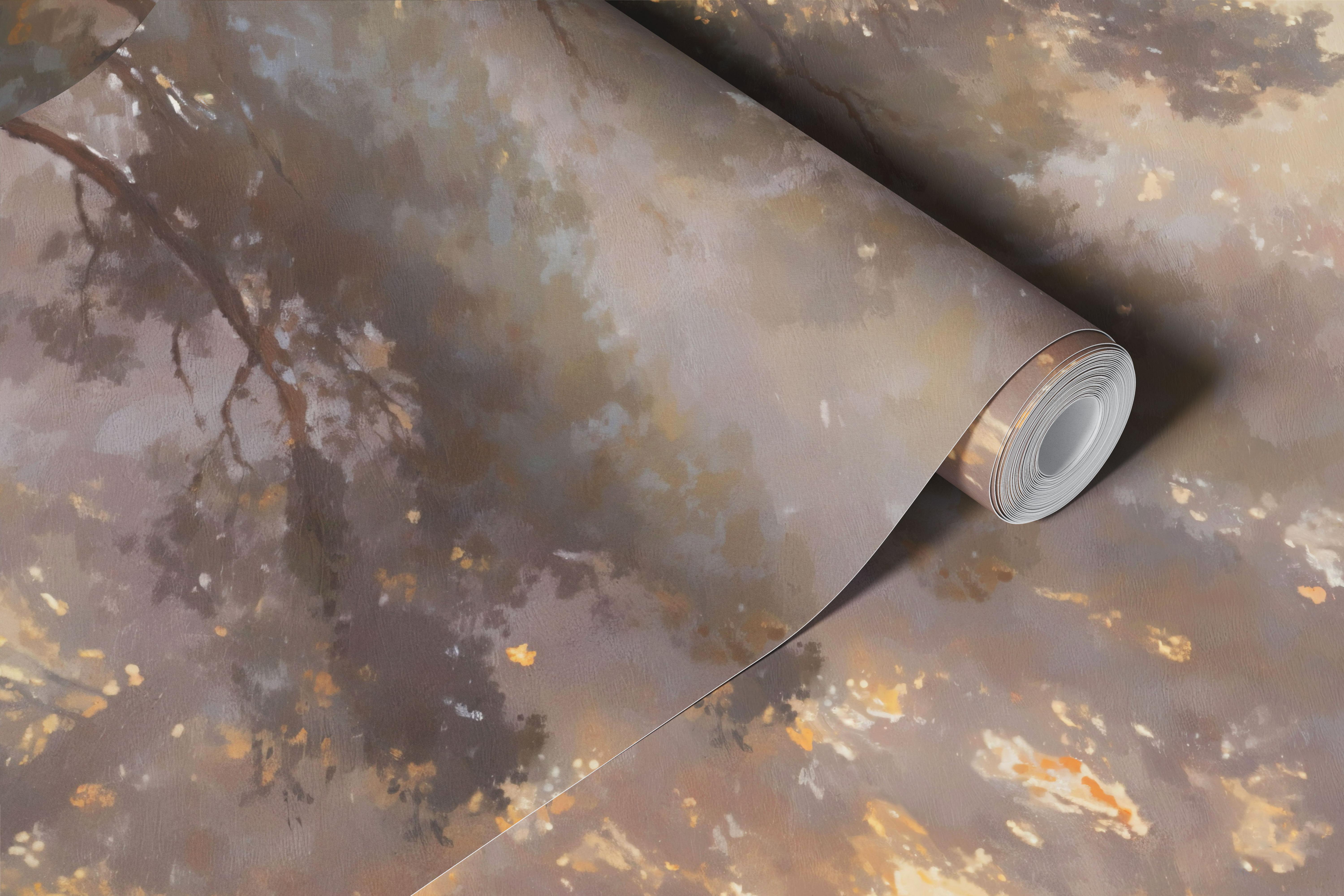 Peaceful forest wallpaper in a room setting