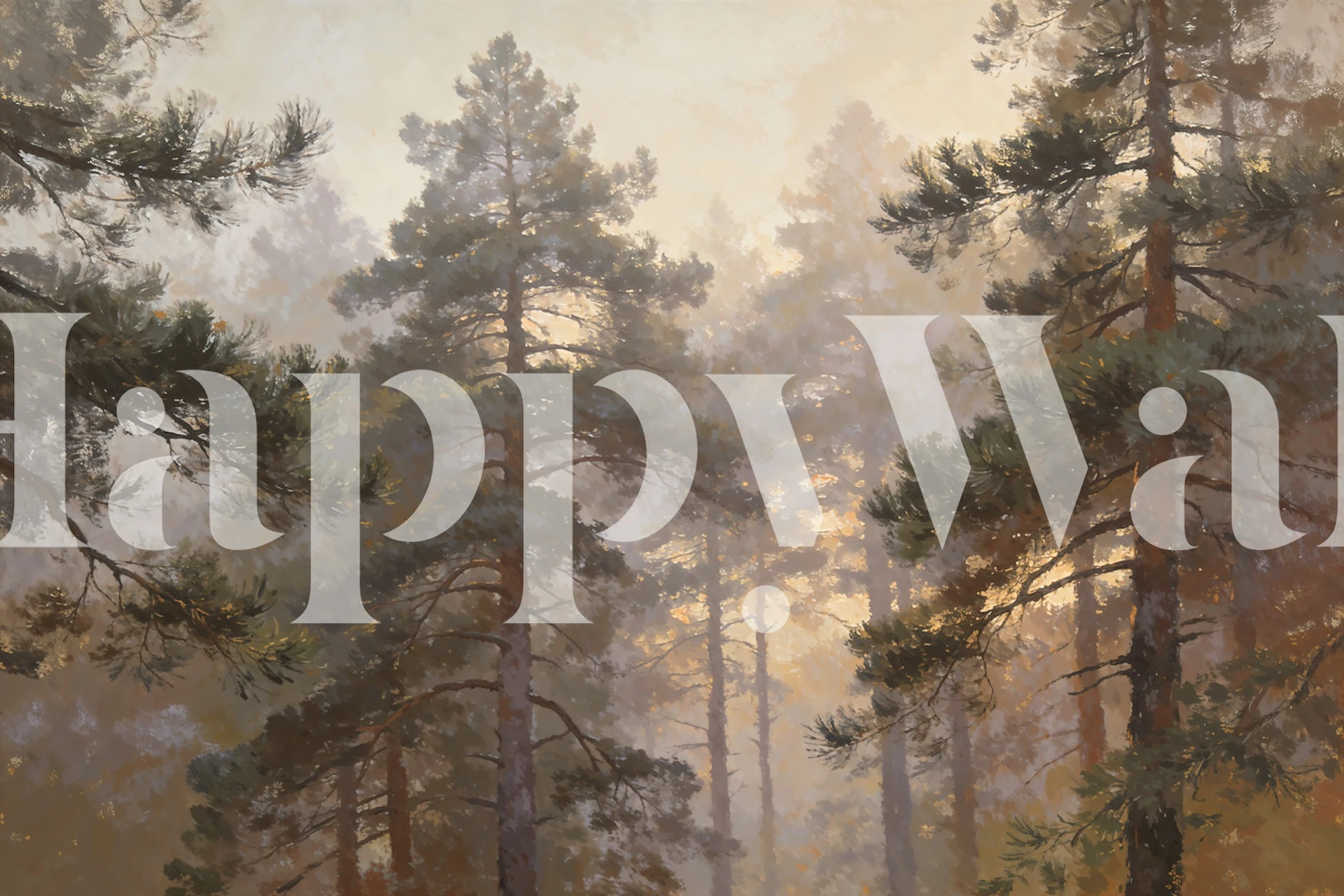 Peaceful forest wallpaper in a room setting