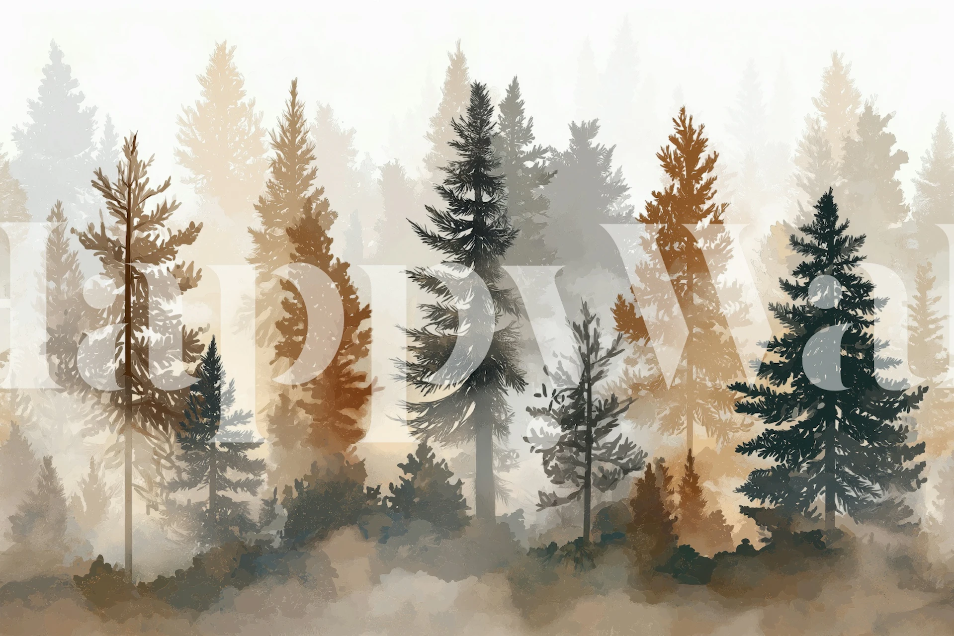 Misty Pine Forest Mural wallpaper in room