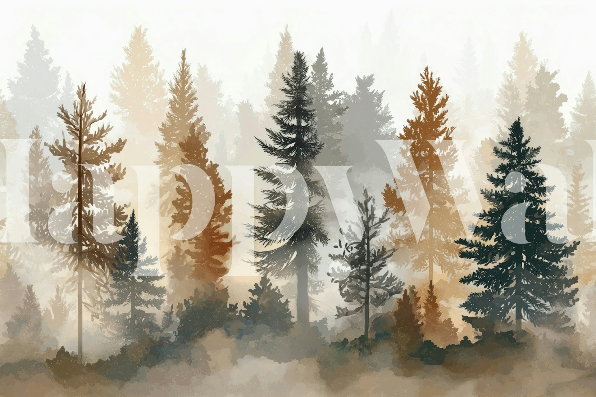 Misty Pine Forest Mural wallpaper in room