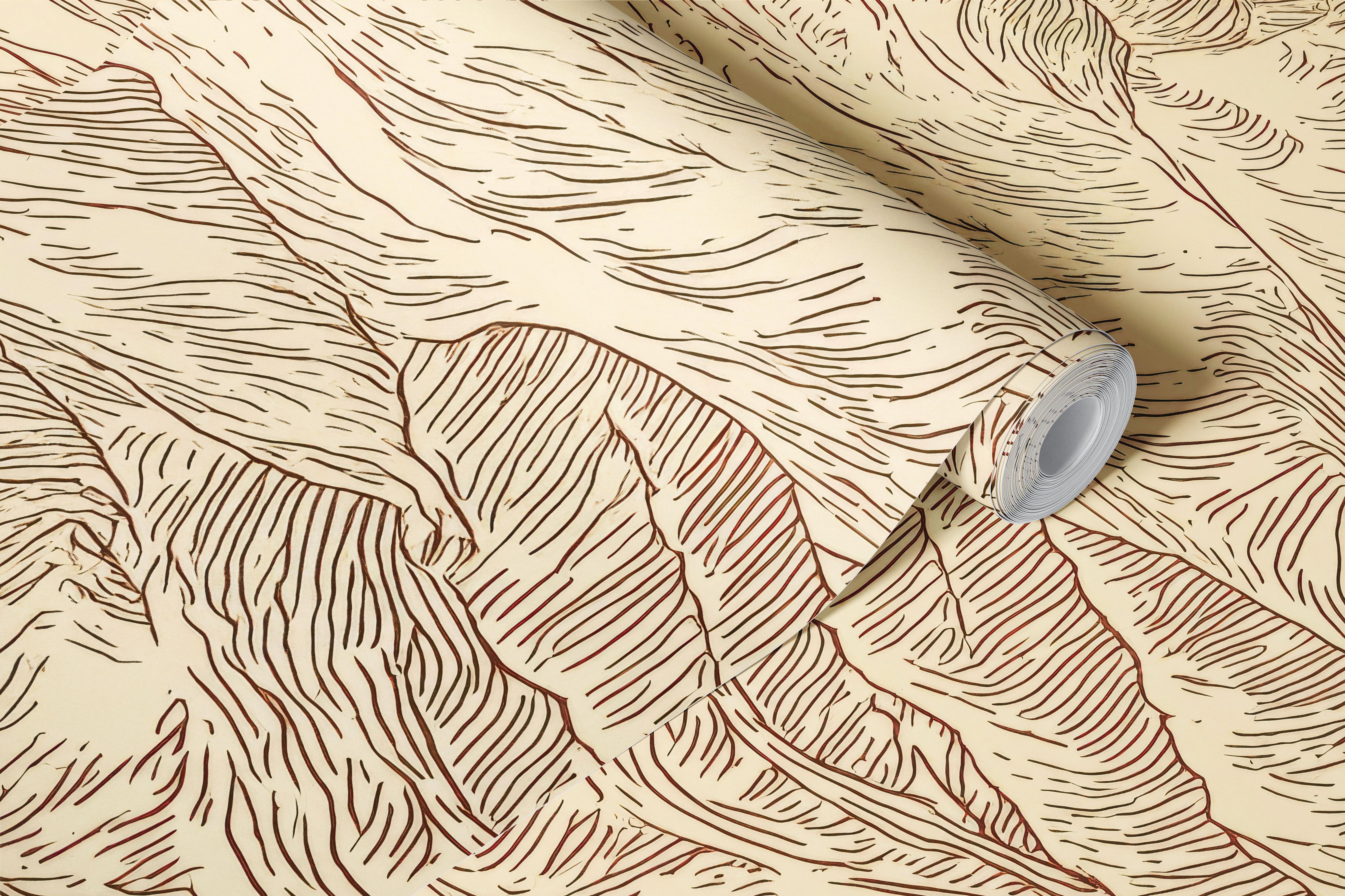 Engraved mountain landscape wallpaper in a room