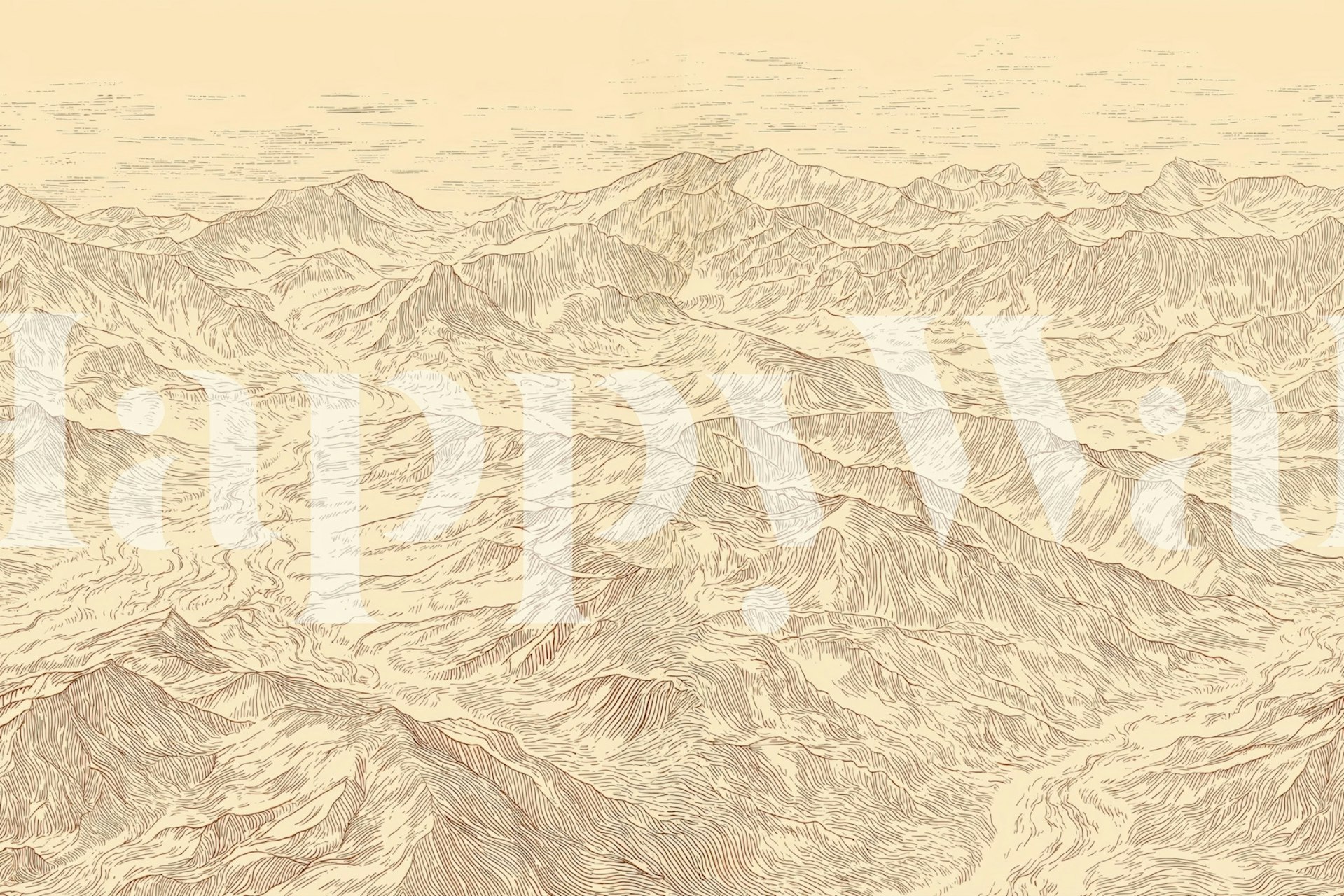 Engraved mountain landscape wallpaper in a room