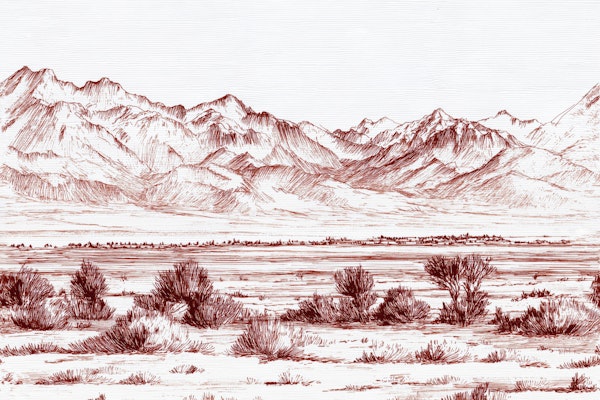 Engraved Terracotta Desert Mountain Landscape