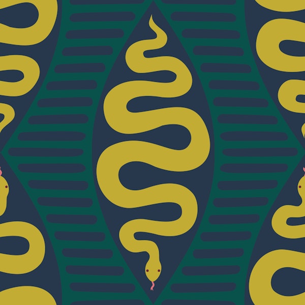Mid Century Snake Geometry - gold navy forest