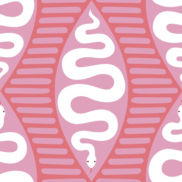 Mid Century Snake Geometry - white on pink