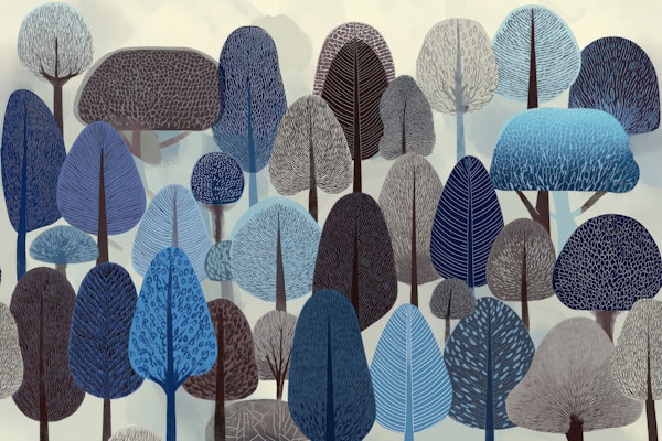 Decorative Tree Forest Mural in Soft Blue