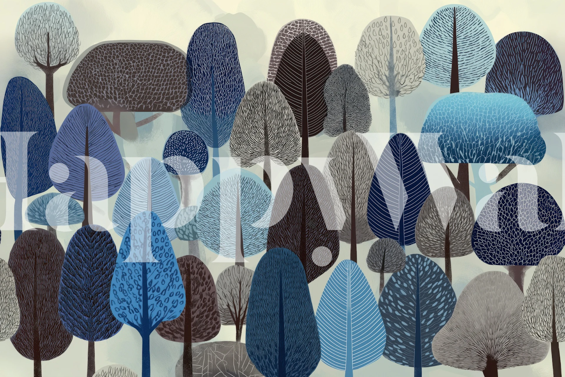 Decorative tree forest mural in a room