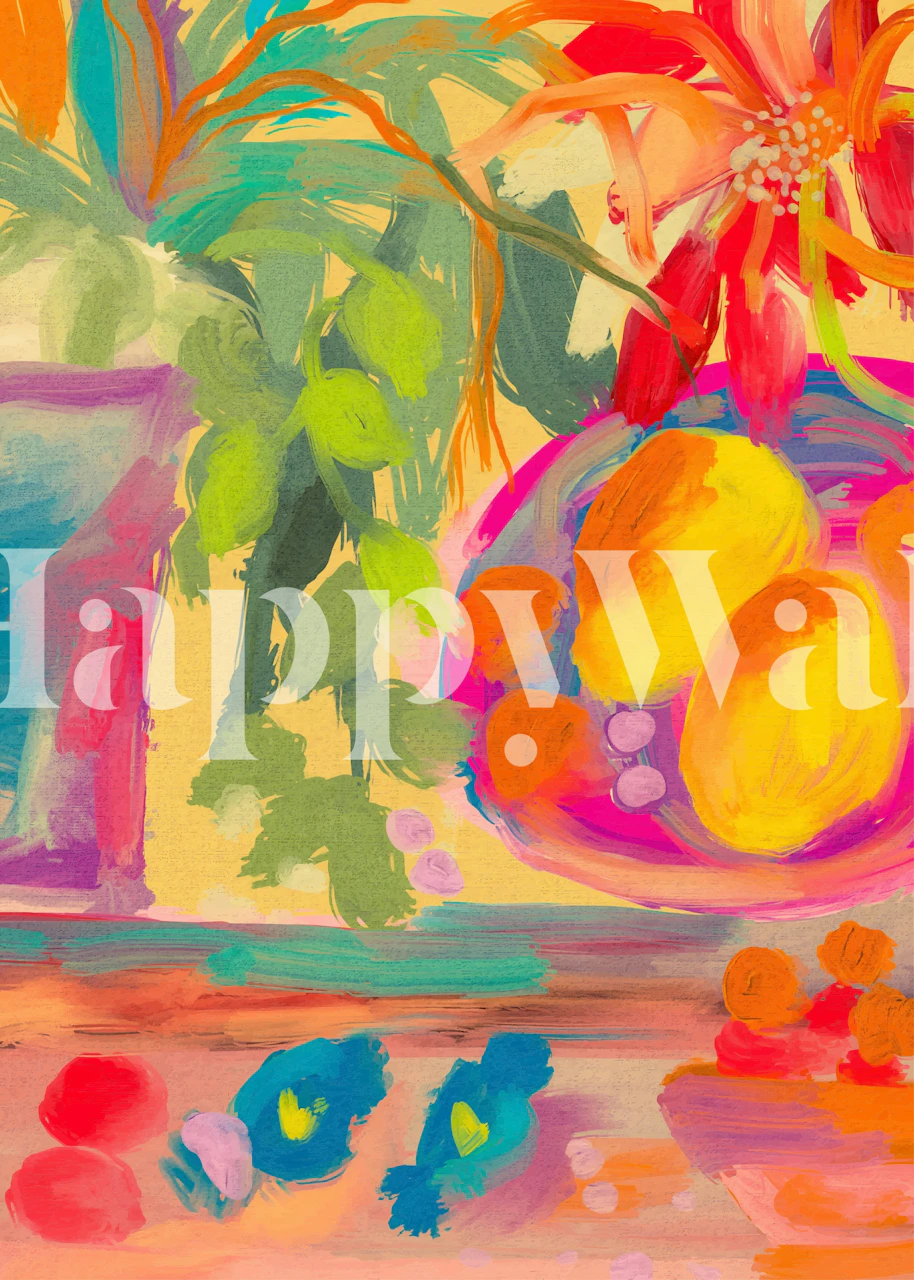 Summer lemons and flowers wallpaper design