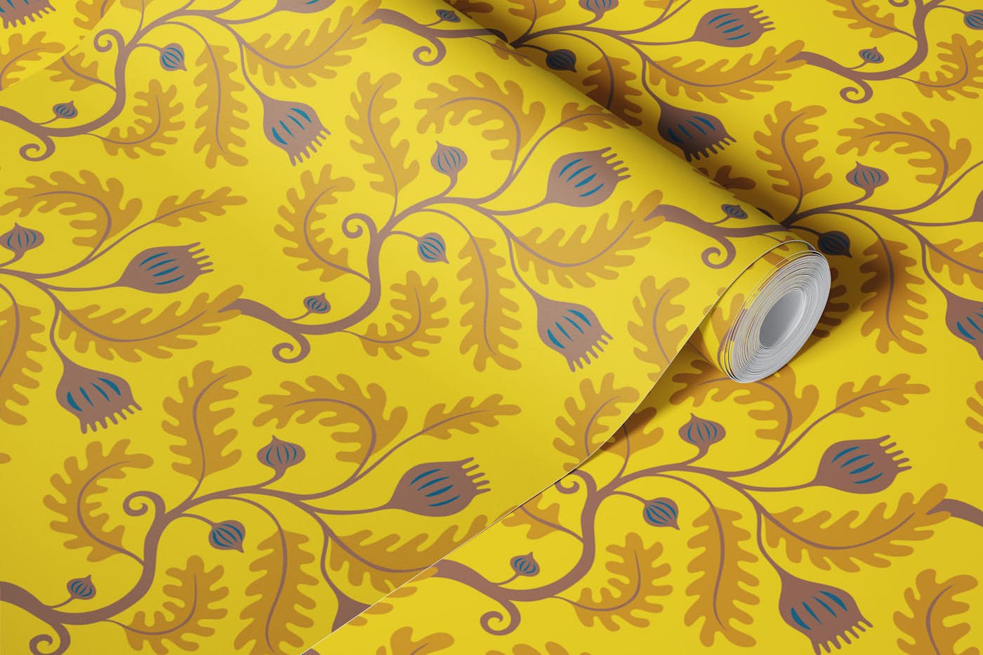Twisting Vine - mocha and mustard - Medium wallpaper roll
