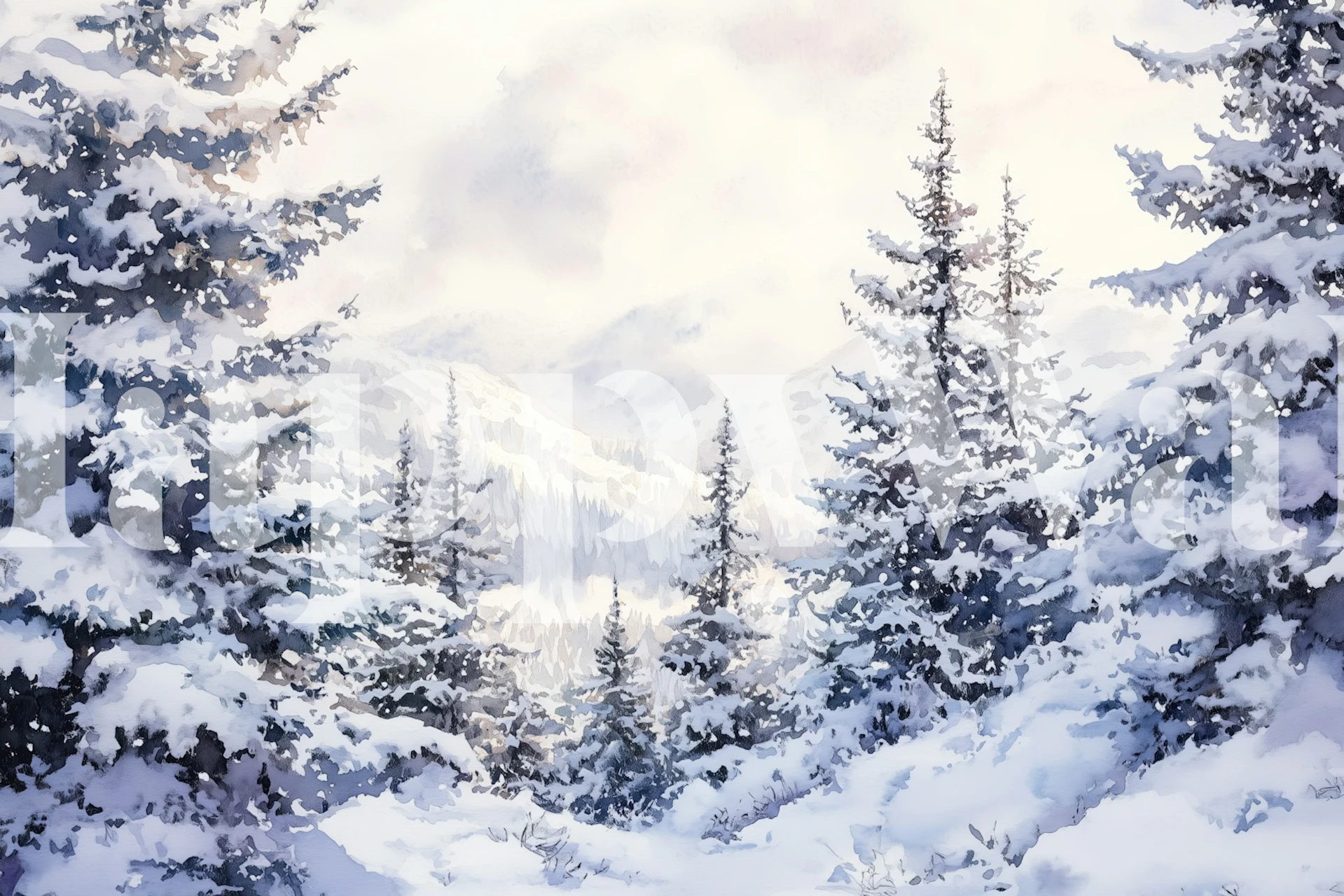 Misty Winter Forest Vista tapet i ett rum