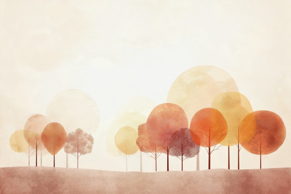 Warm Minimal Autumn Trees Landscape Mural