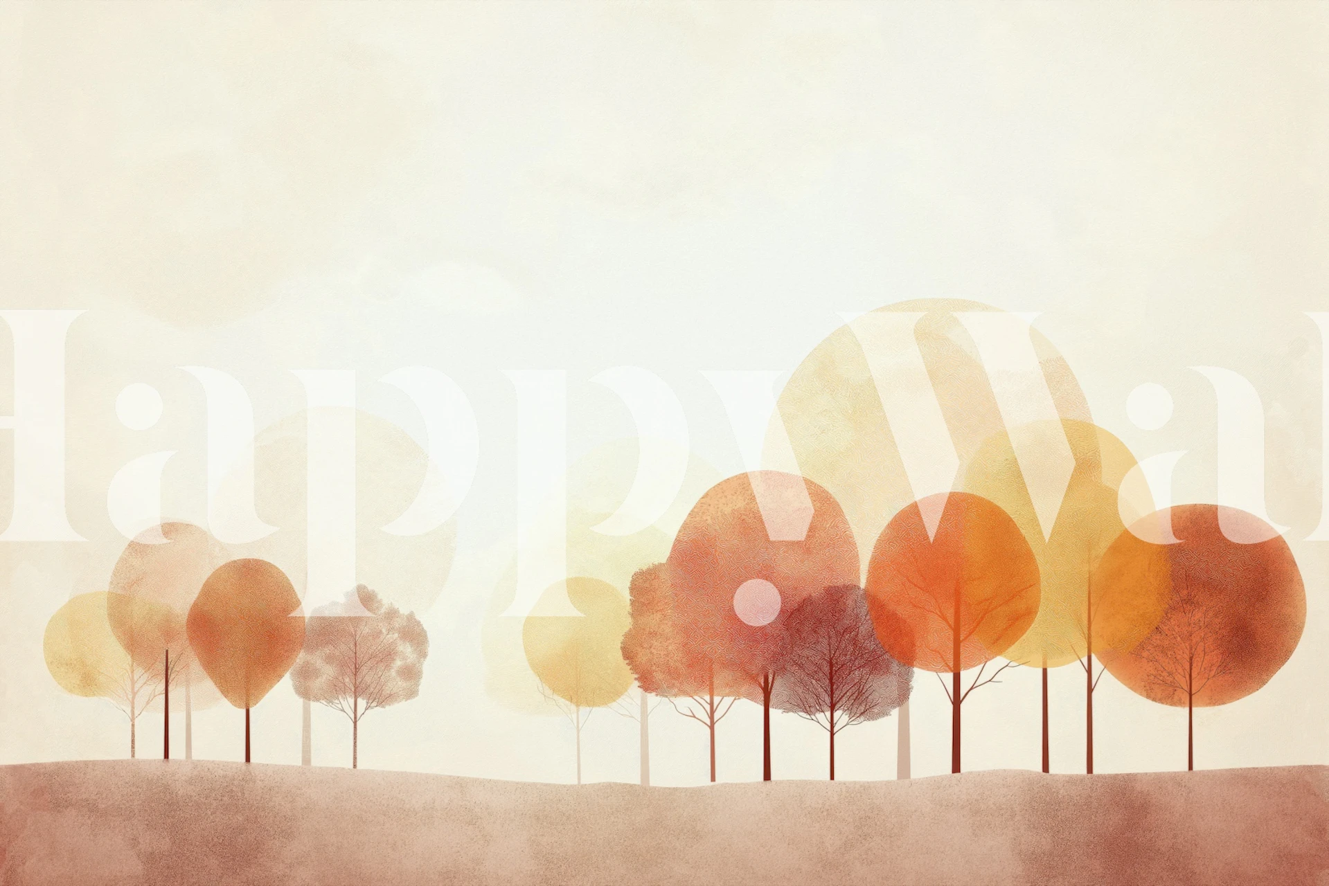 Warm Minimal Autumn Trees Landscape Mural i et moderne rum