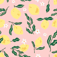 Summer Lemons Botanical pink wallpaper