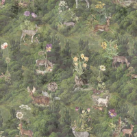 Vintage Grunge Forest Animals and Wildflowers tapet