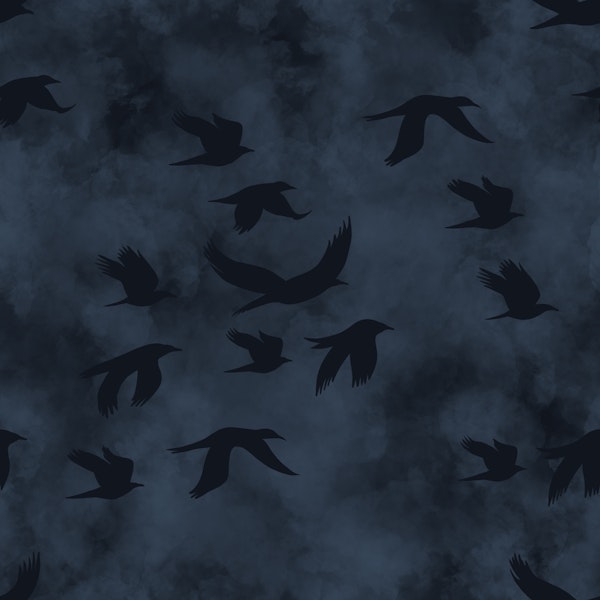 Ravens in the twilight stormy sky