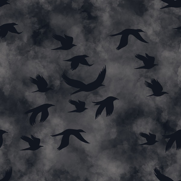 Ravens in the grey stormy sky