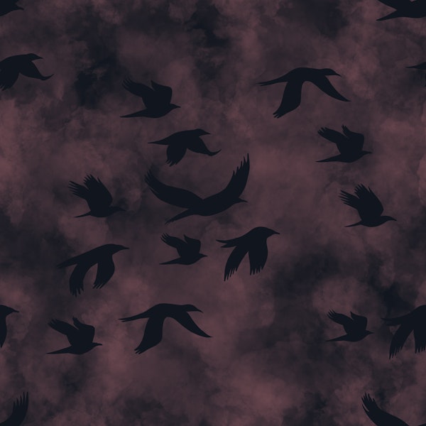 Ravens in the dusk stormy sky