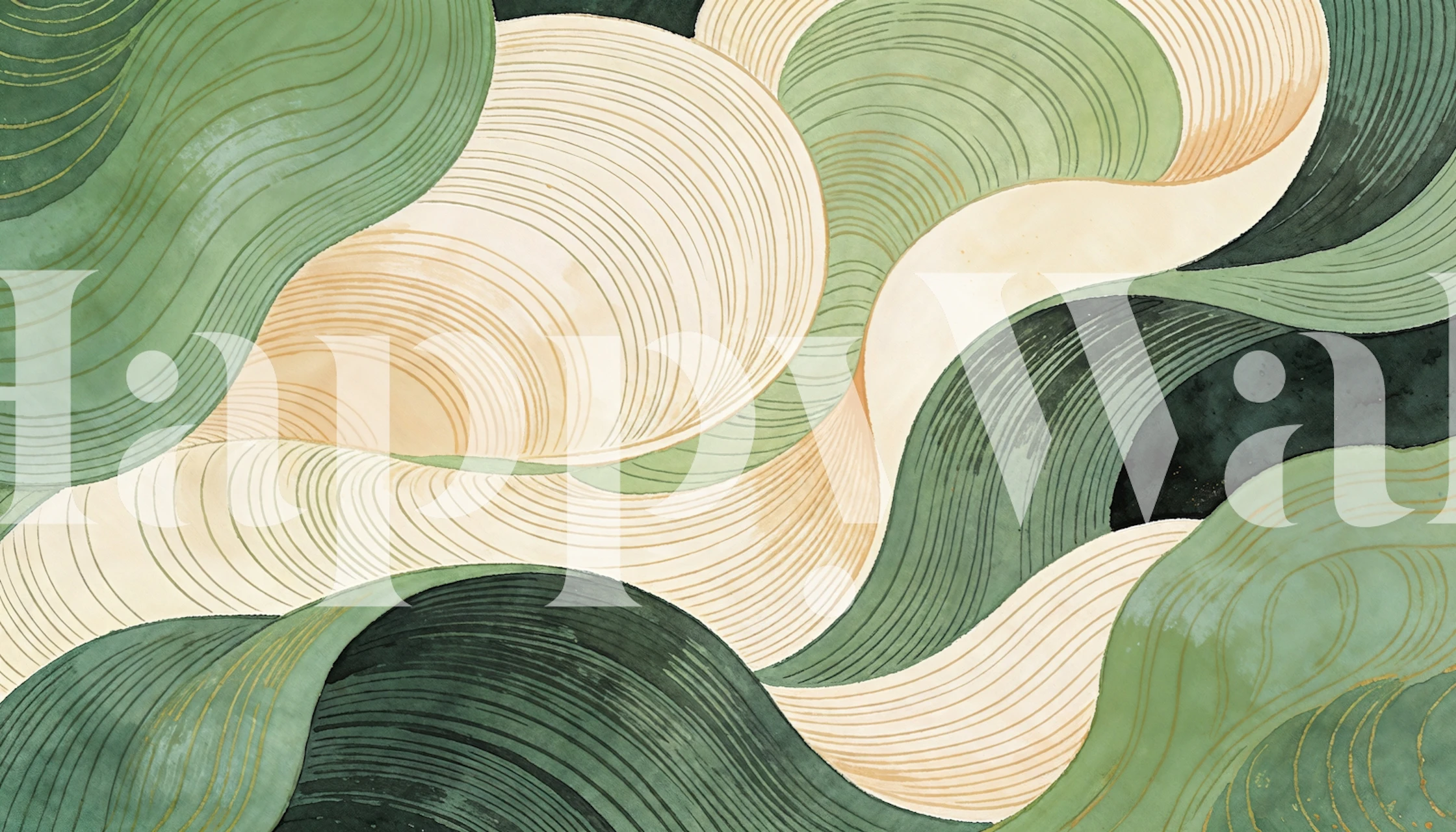 Sage Green Wavy Lines tapet i ett rum