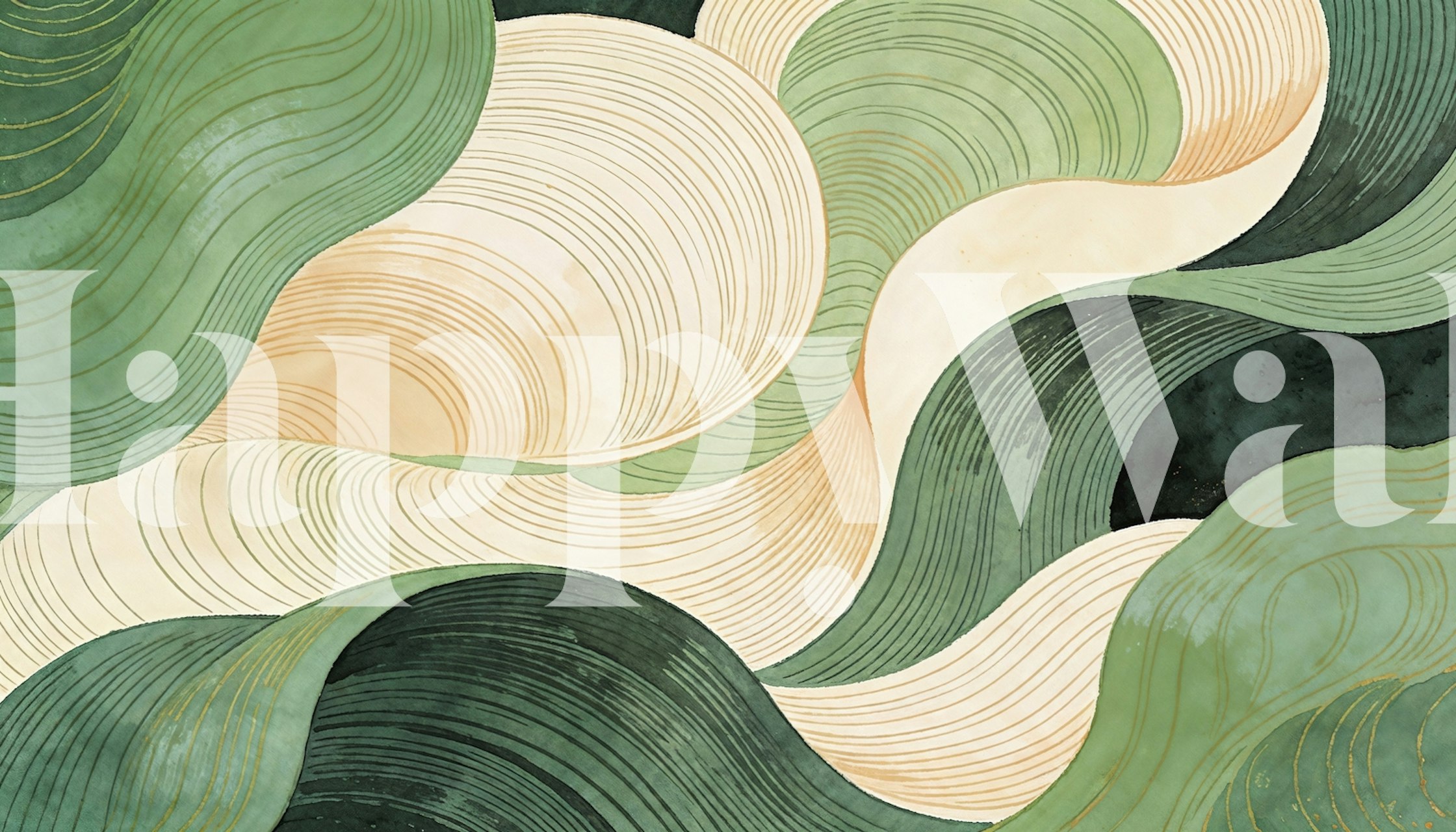 Sage green wavy lines wallpaper in a room