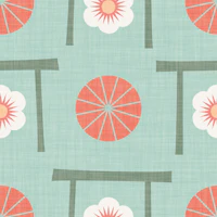 Japandi Umbrella and Cherry Blossom Pistachio wallpaper