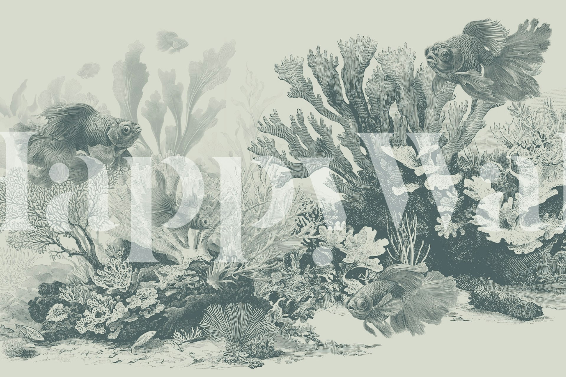 Teal aquarium wallpaper in a room setting