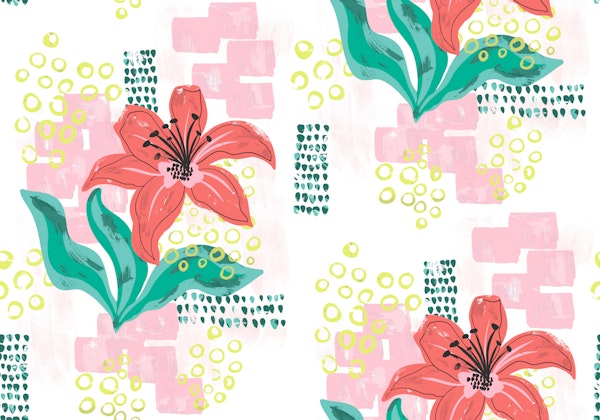 Retro Lily Flower Geometric Garden