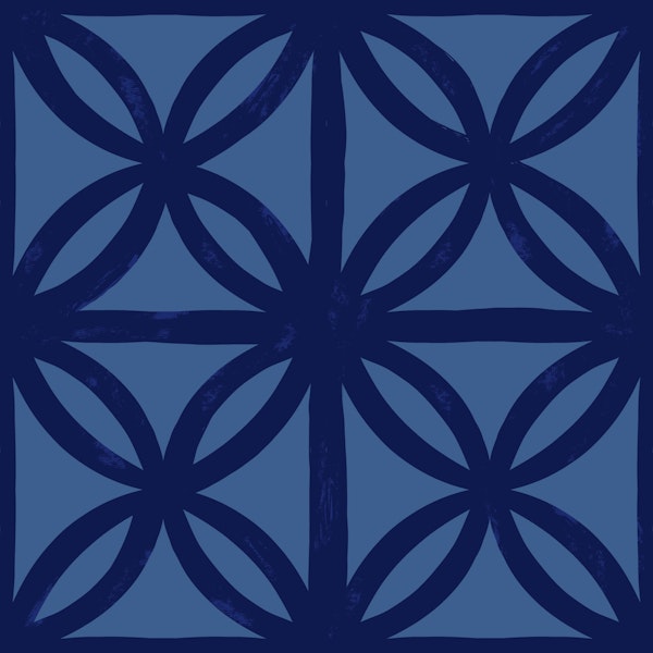 Tropical Geometric Flower Tile Navy Blue