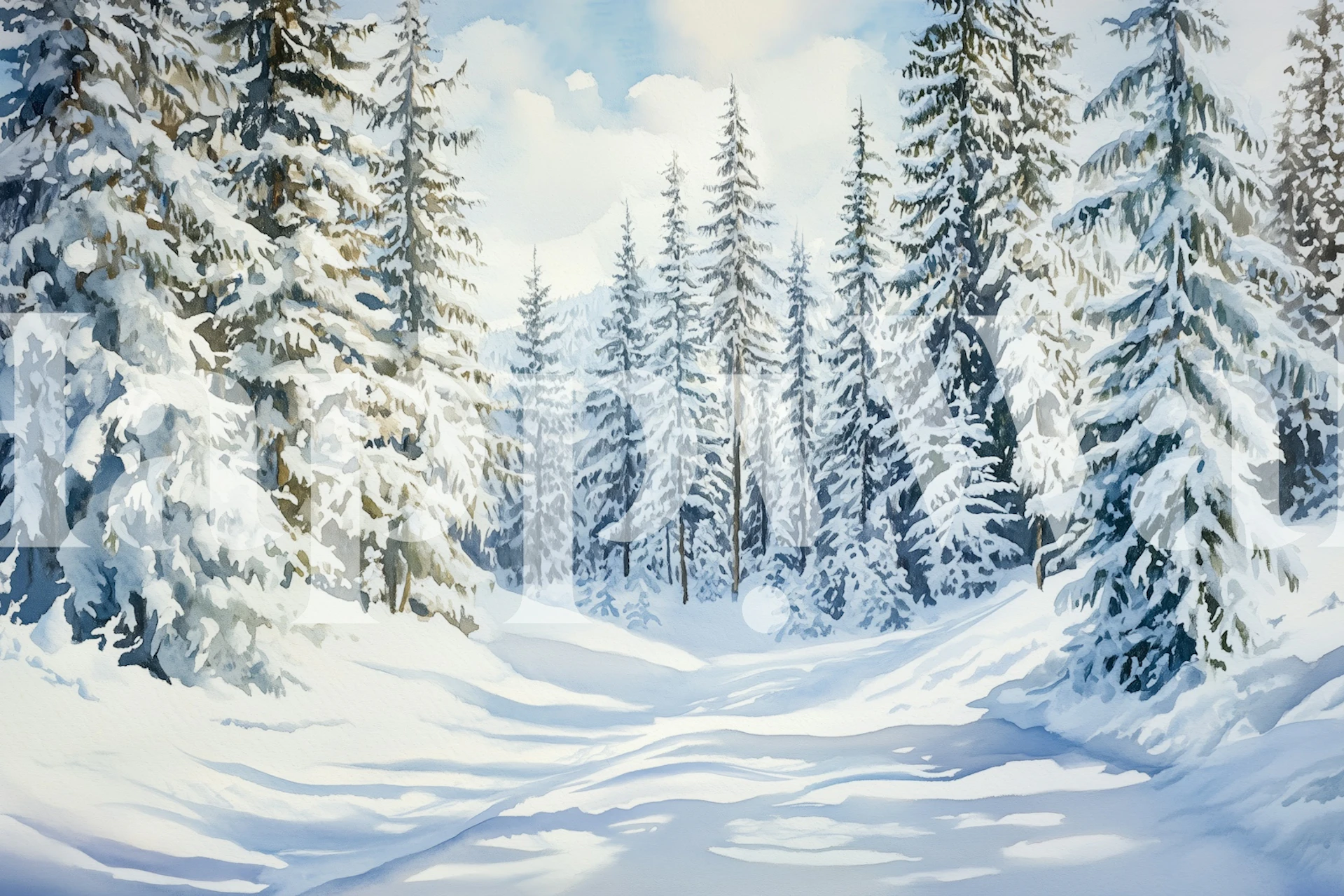 Winter Wonderland Evergreen Woods wallpaper in a room