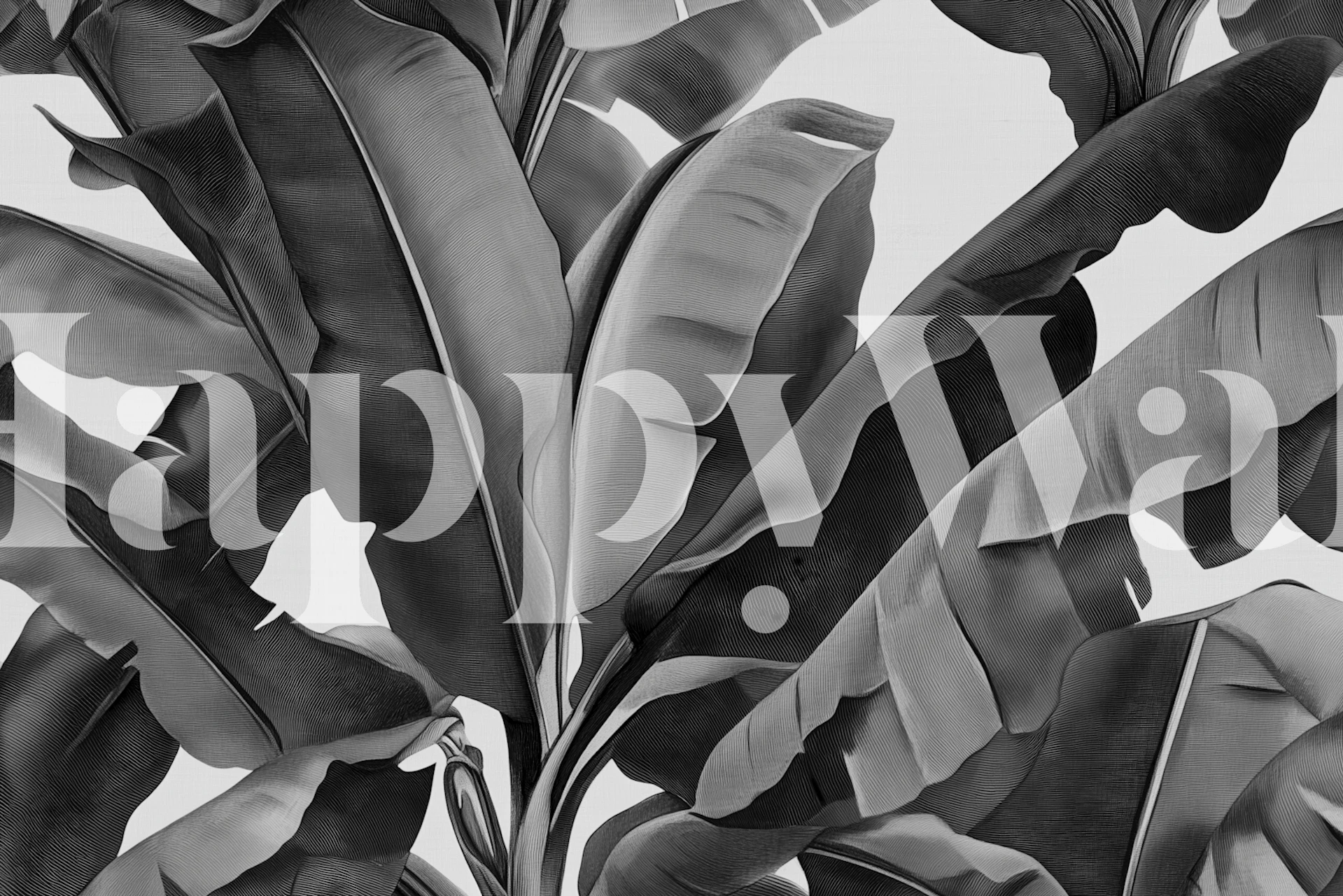 Black and white banana leaf wallpaper in room