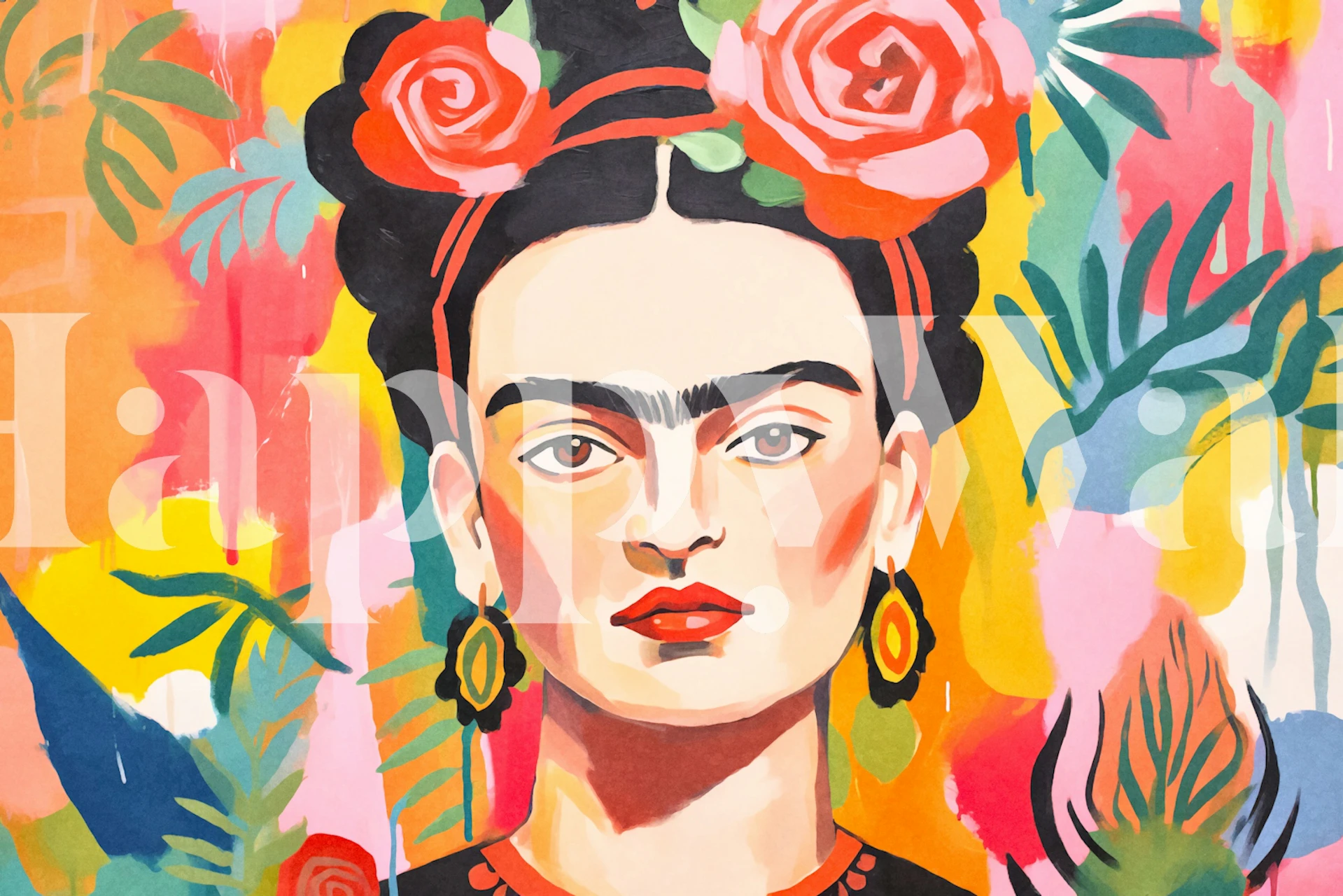 Vibrant artistic wallpaper portrait with flowers