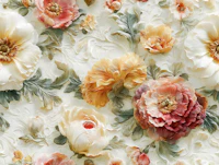 Cream Garden Flowers Stucco behang