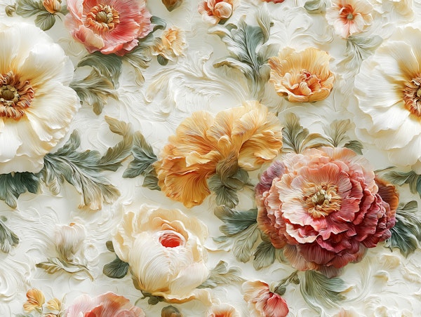 Cream Garden Flowers Stucco