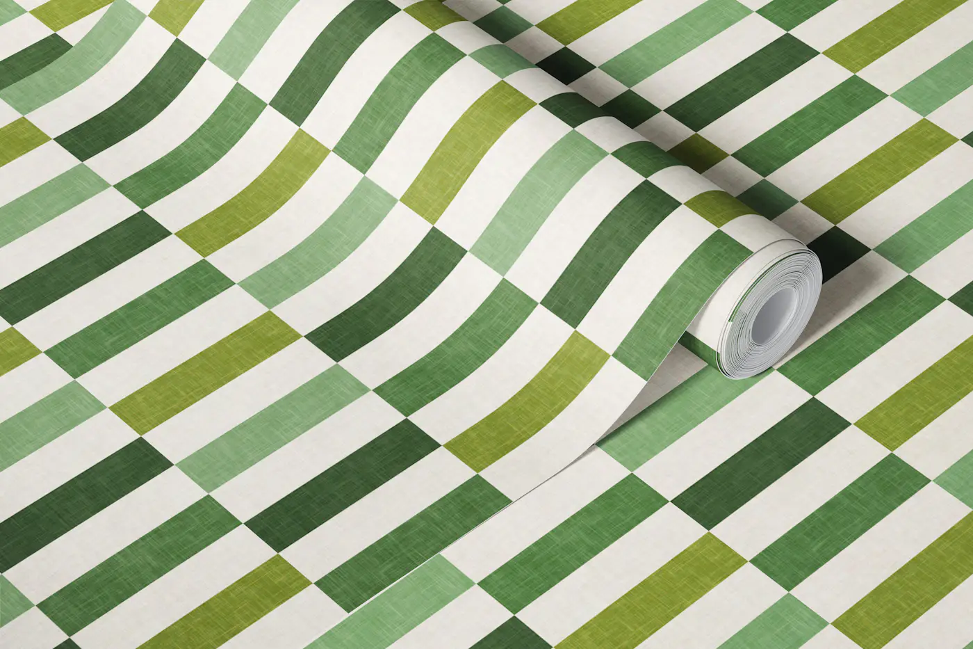 Mid-Century Tile Geometric - Vibrant Green wallpaper roll