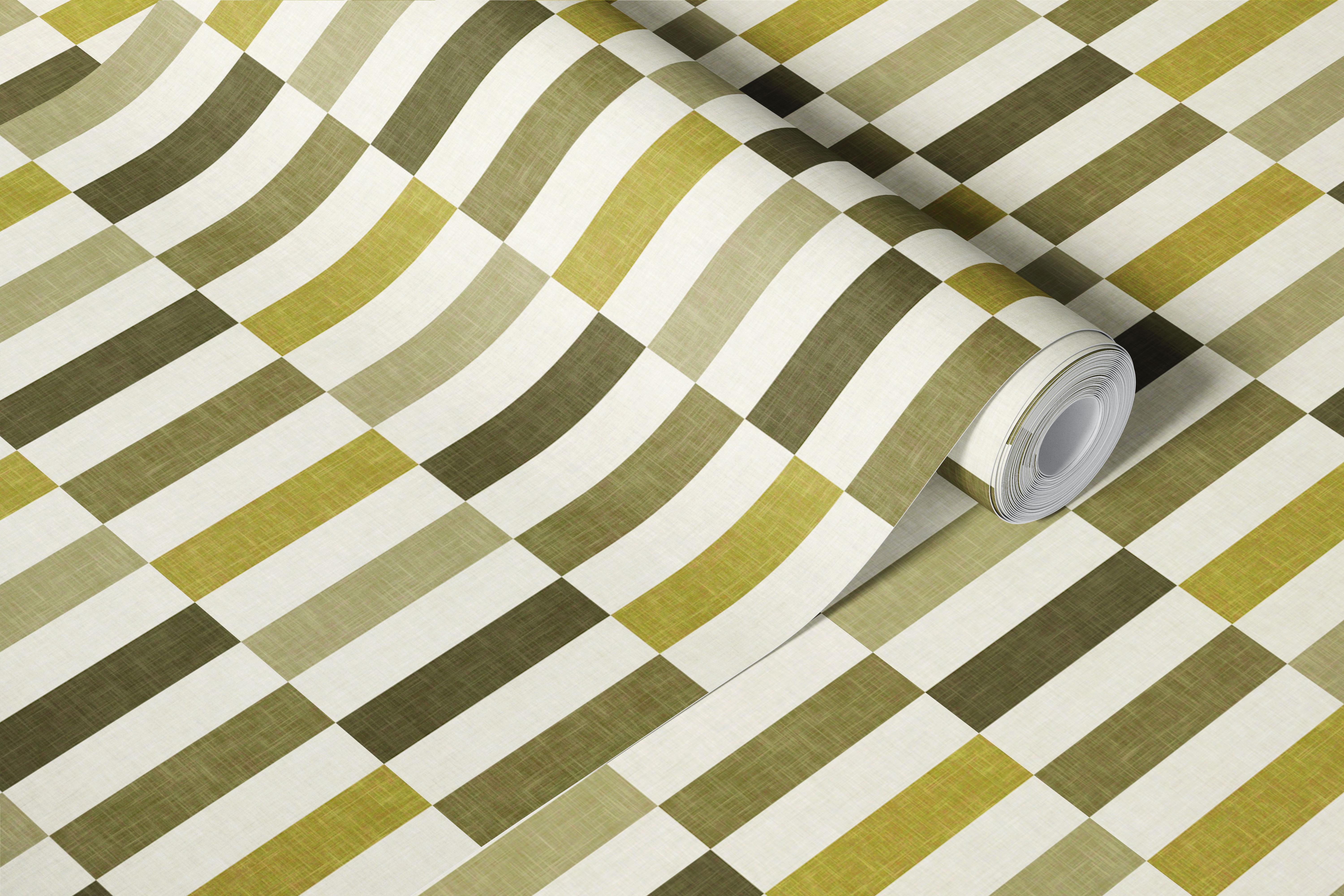 Mid-Century Tile Geometric wallpaper in olive greens