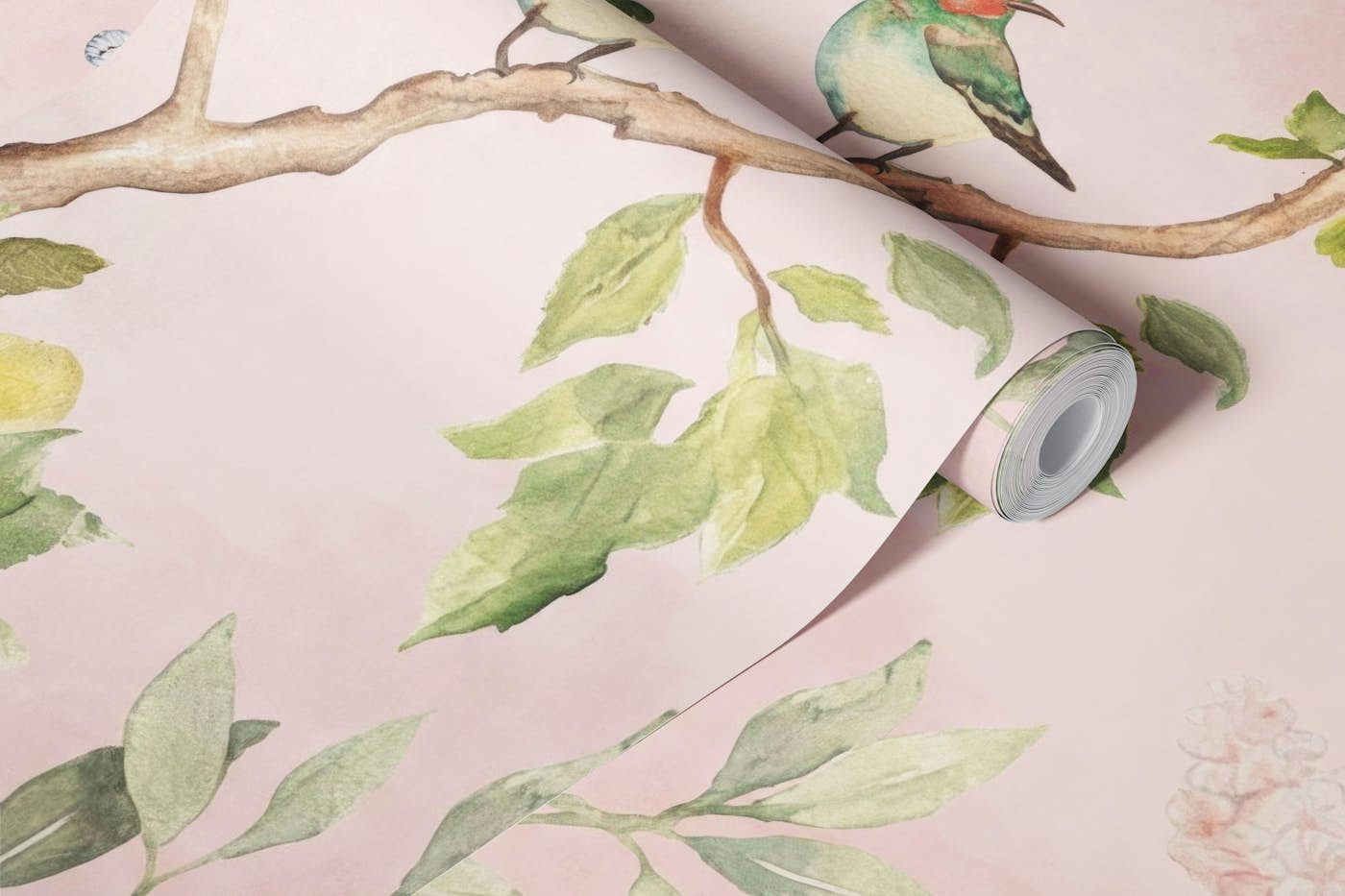 Blush Tropical Bird Garden wallpaper roll