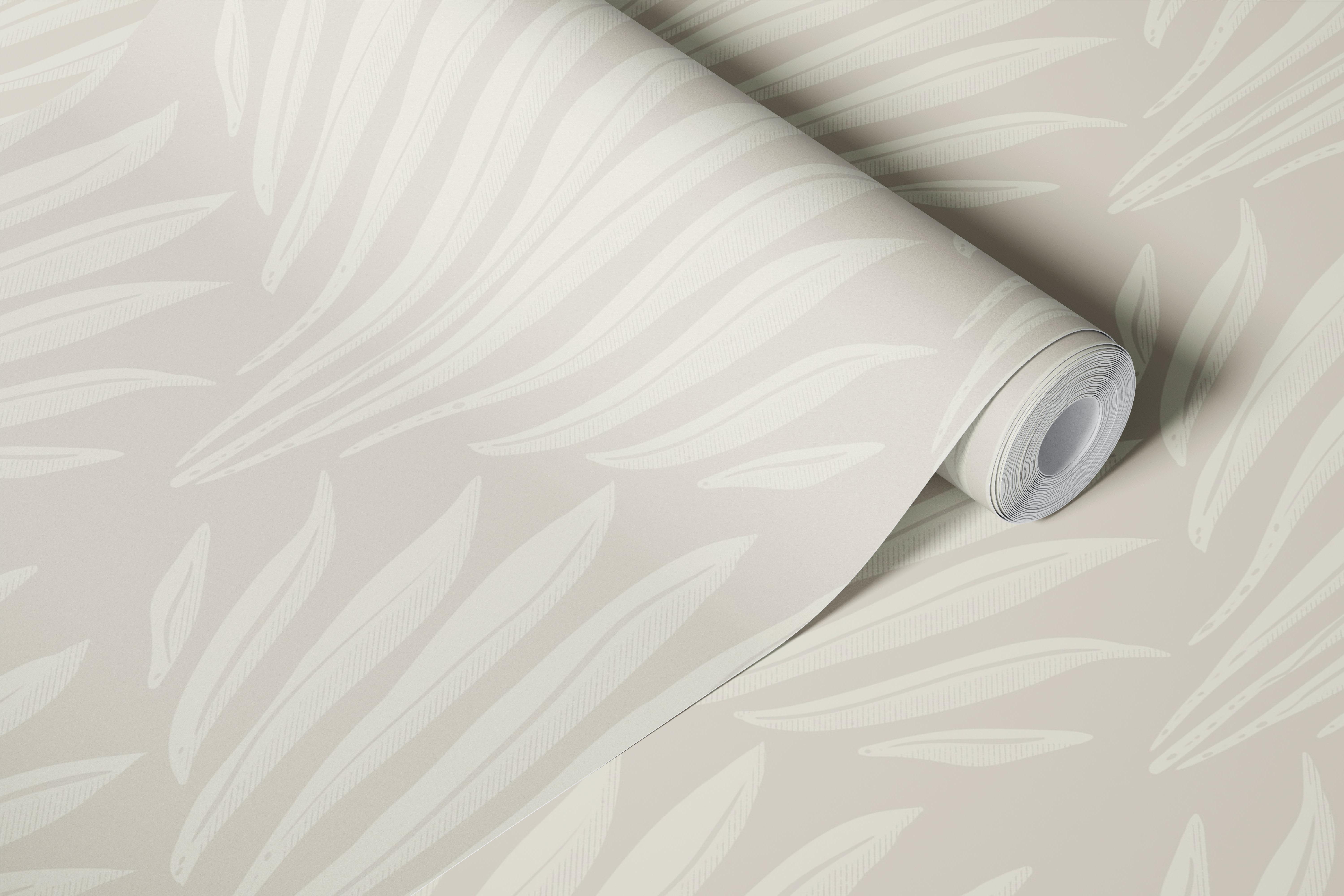 Stylized leaf wallpaper in a living room