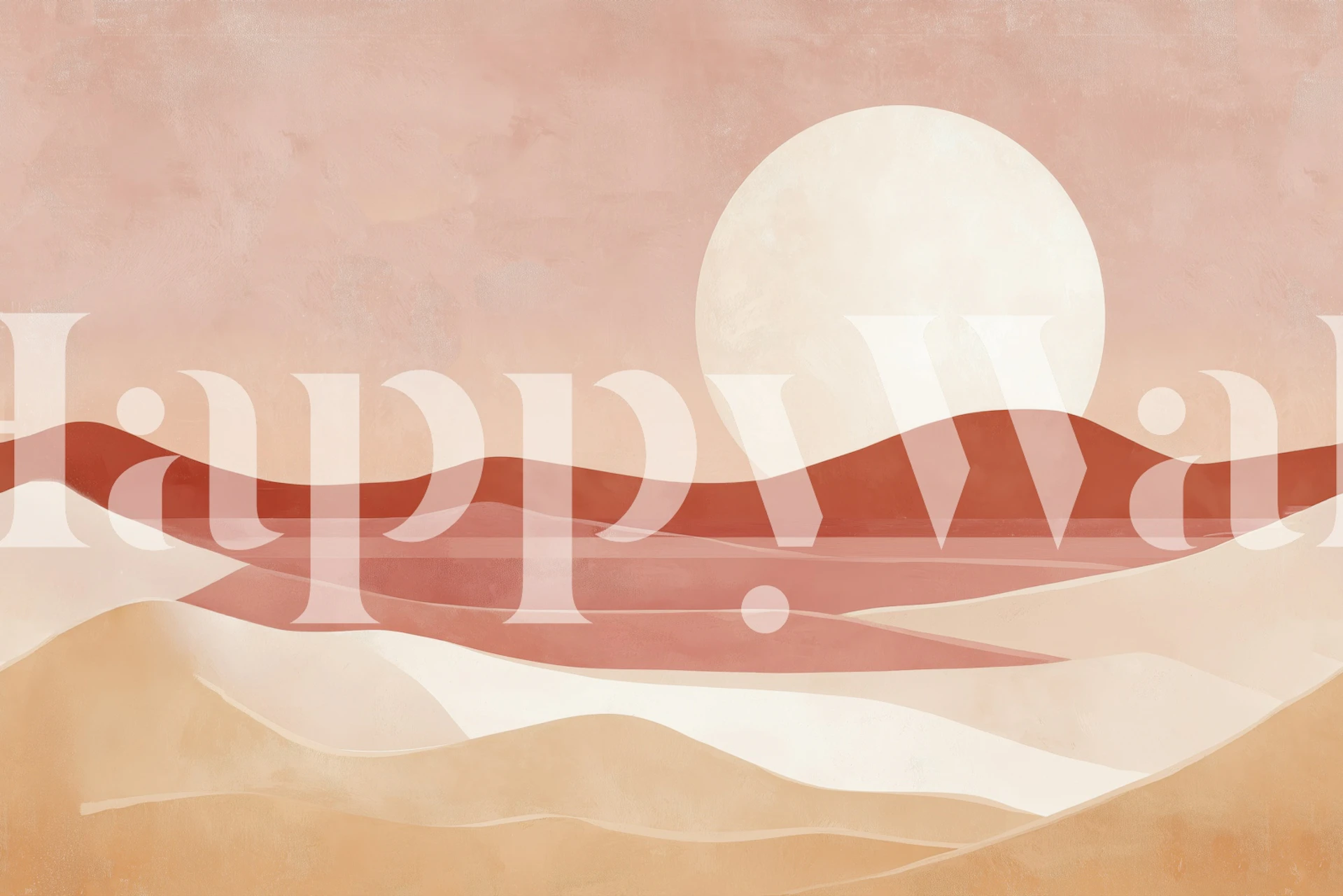 Minimal desert sunset landscape wallpaper in a room