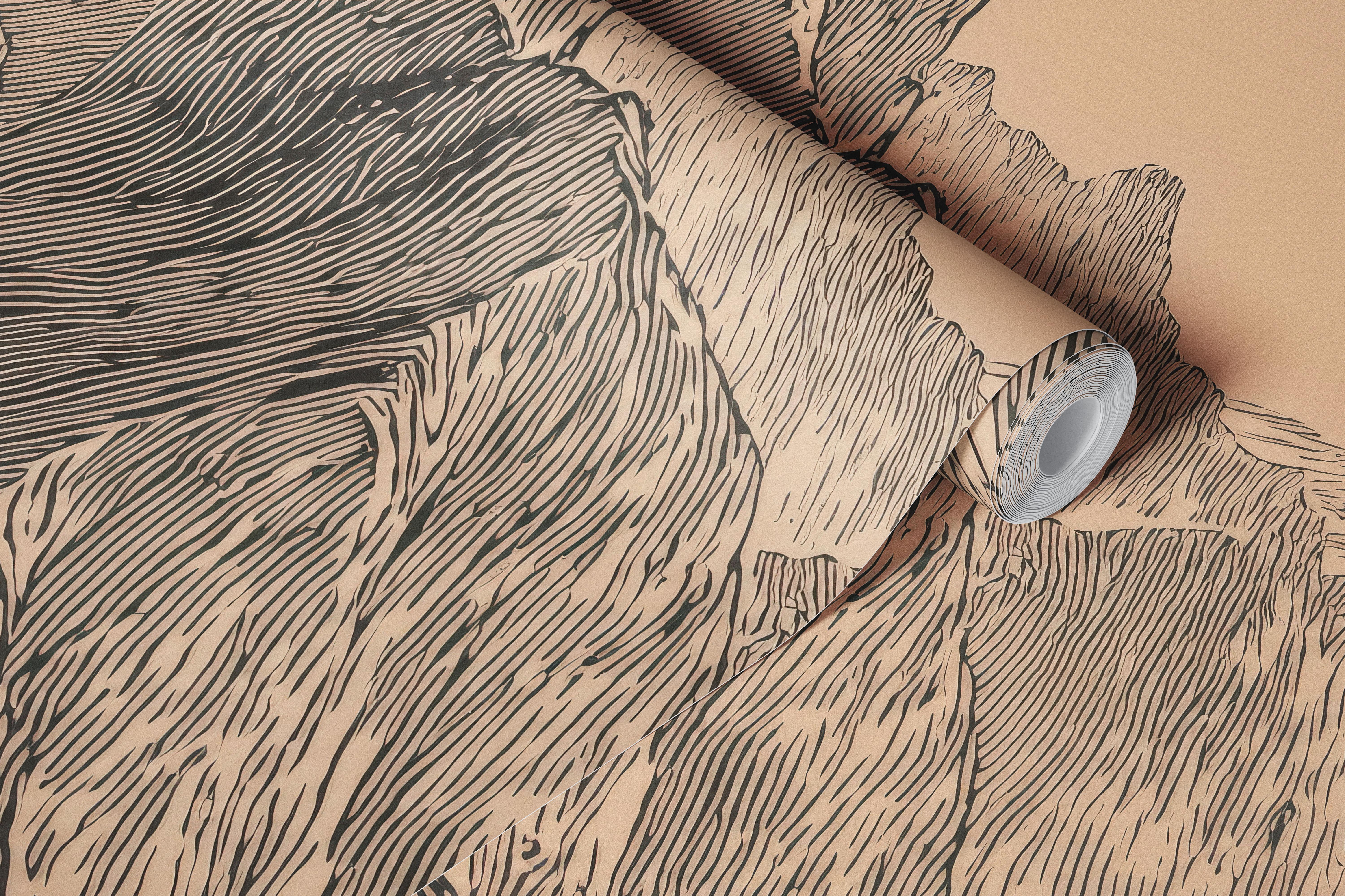 Sepia engraved alpine mountain landscape wallpaper