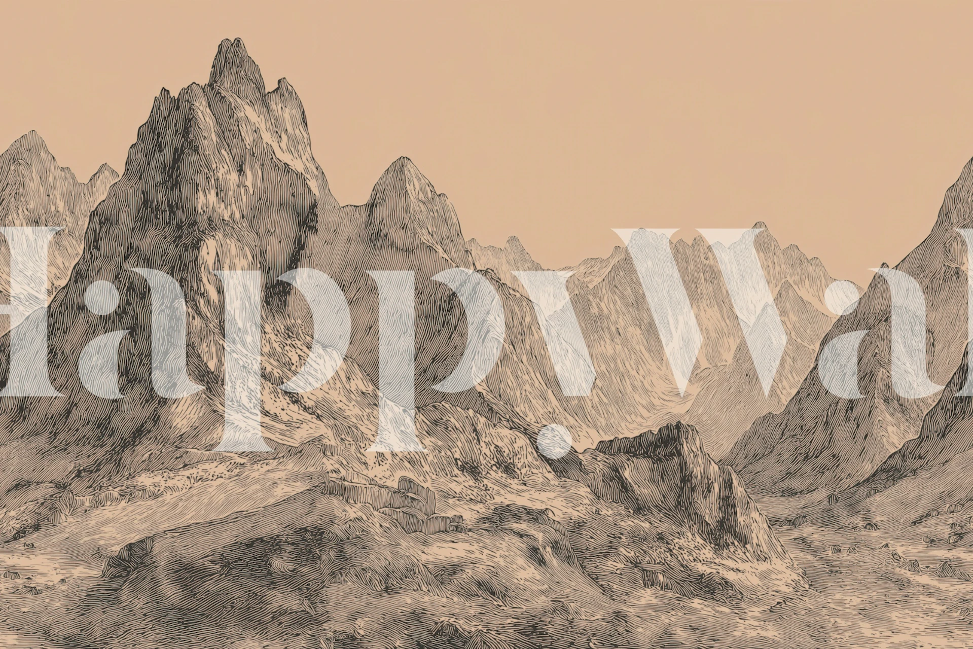 Sepia Engraved Alpine Mountain Landscape tapet