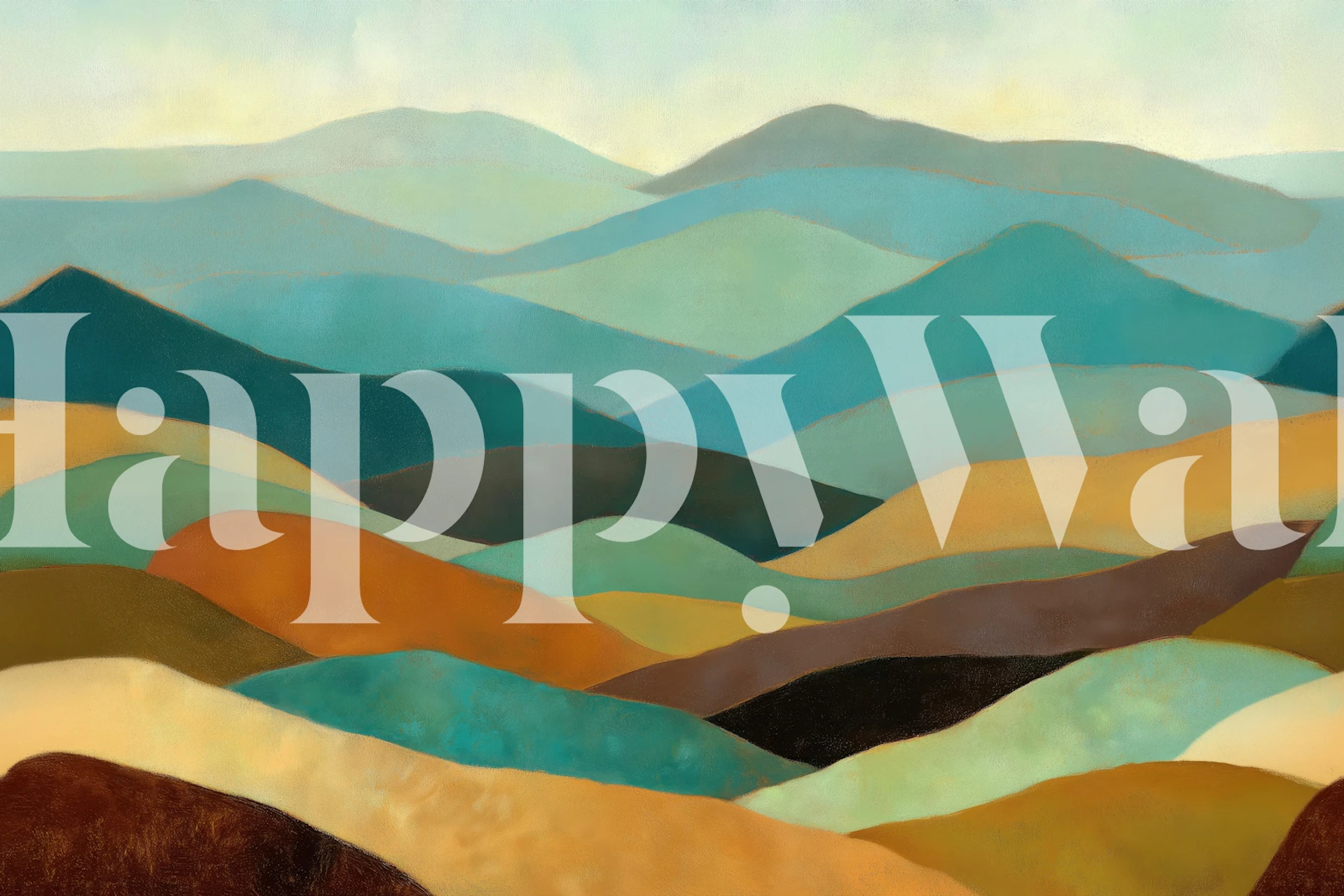 Abstract mountain landscape wallpaper in a room