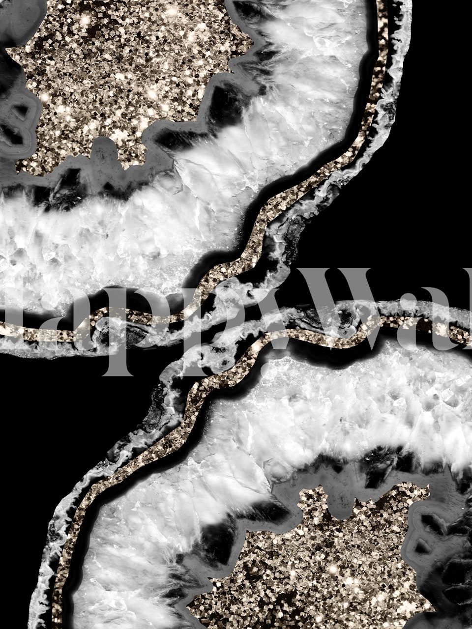 Yin Yang Agate Glitter Glam 13 wall mural with monochrome and gold glitter design.