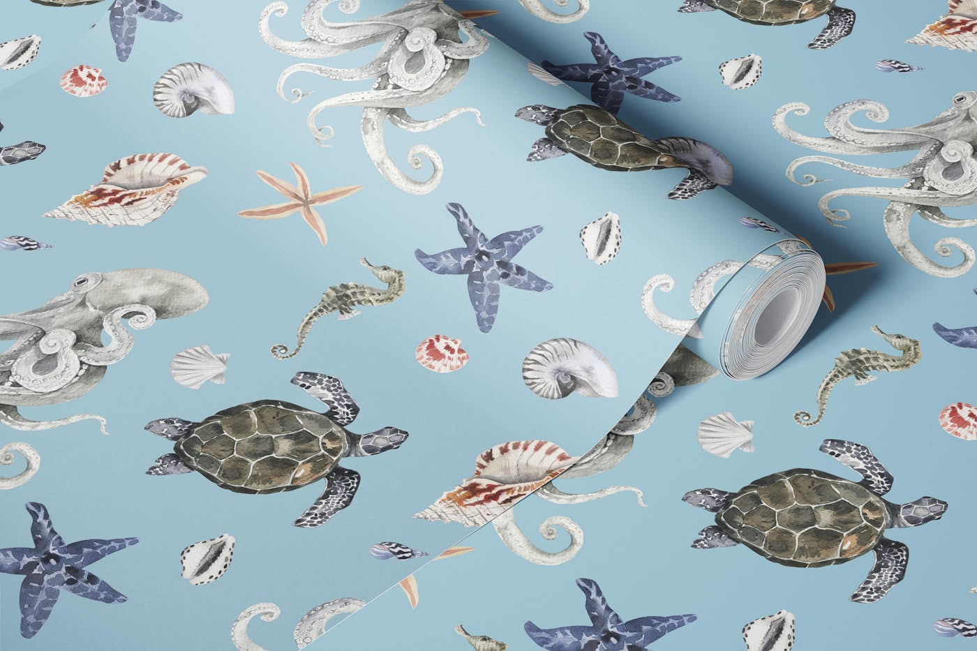 Sea Creatures & Shells Pattern S wallpaper roll