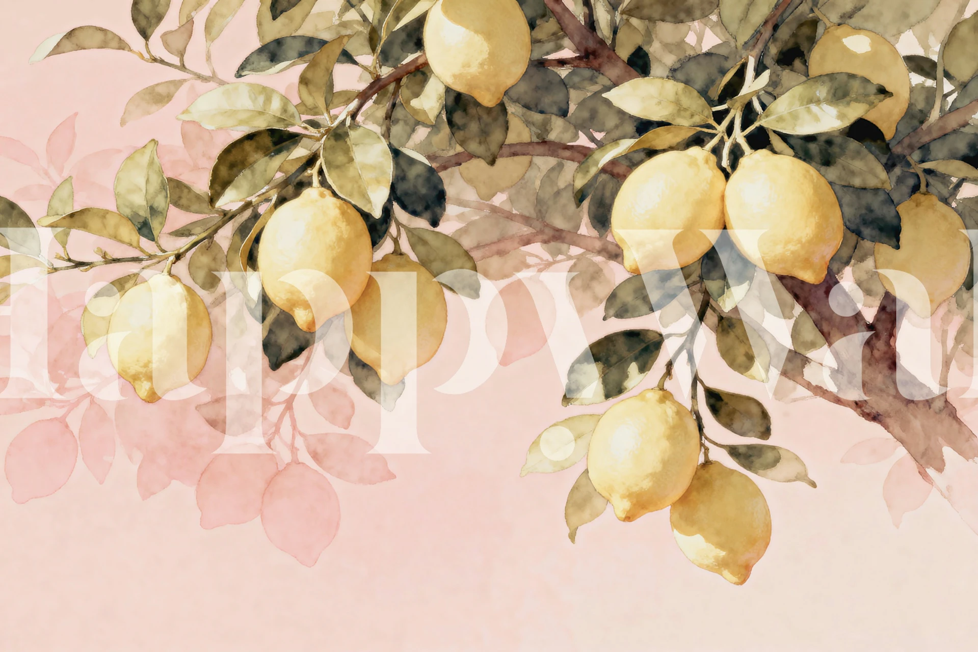 Watercolor Lemon Branches tapet i et rom