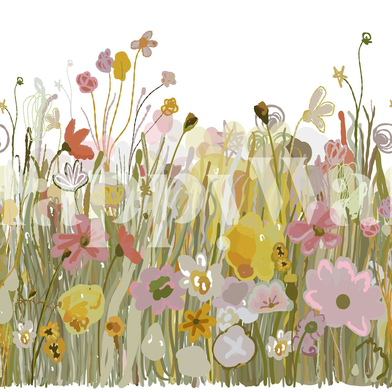 Spring field design II floral wallpaper displayed in a room