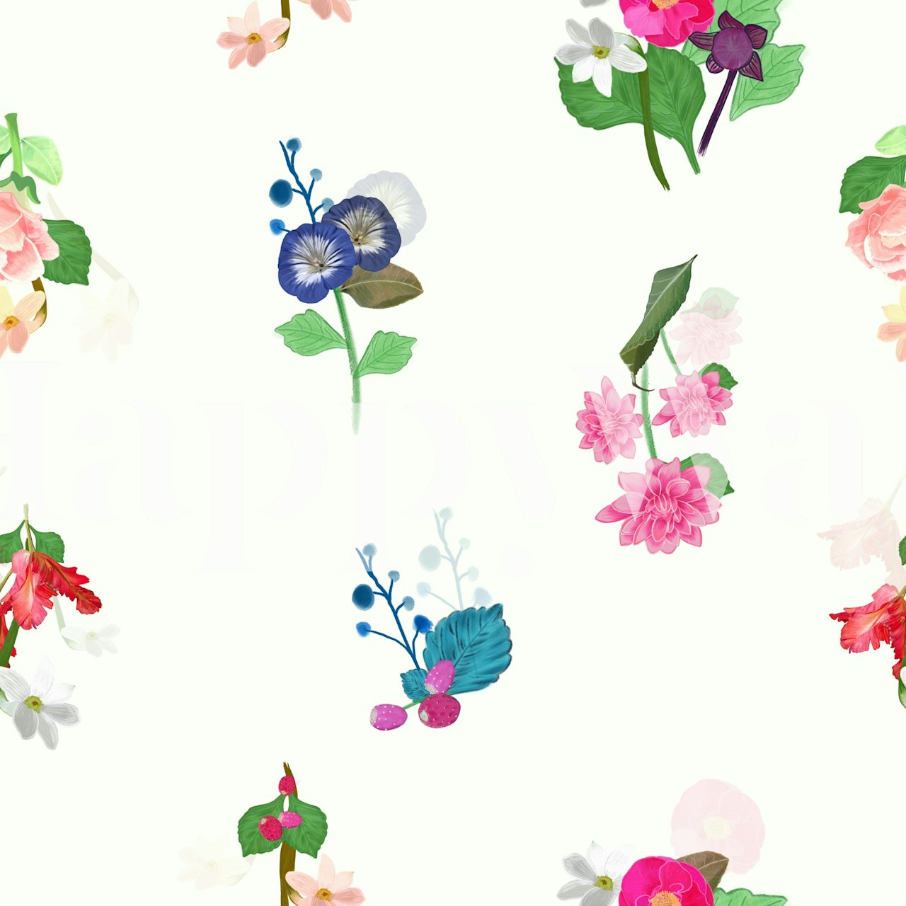 Hand drawn floral wallpaper i ett rum